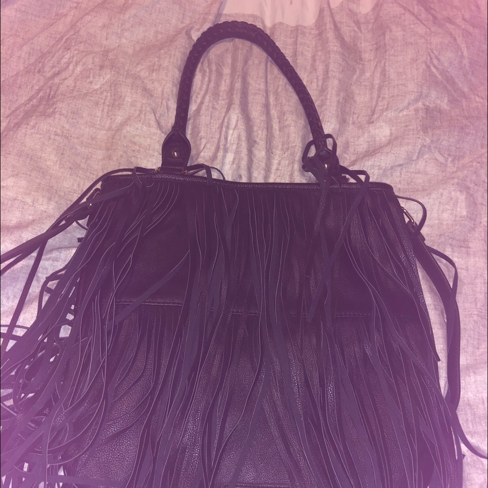 Black Fringe Tote Purse Like New